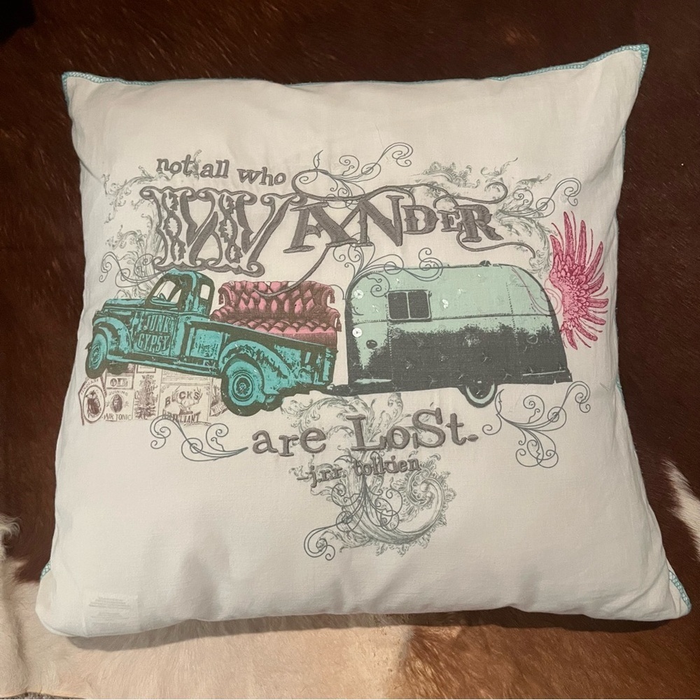 Pottery Barn Teen Junk Gypsy Not Who All Wander Are Lost Throw Pillow Western